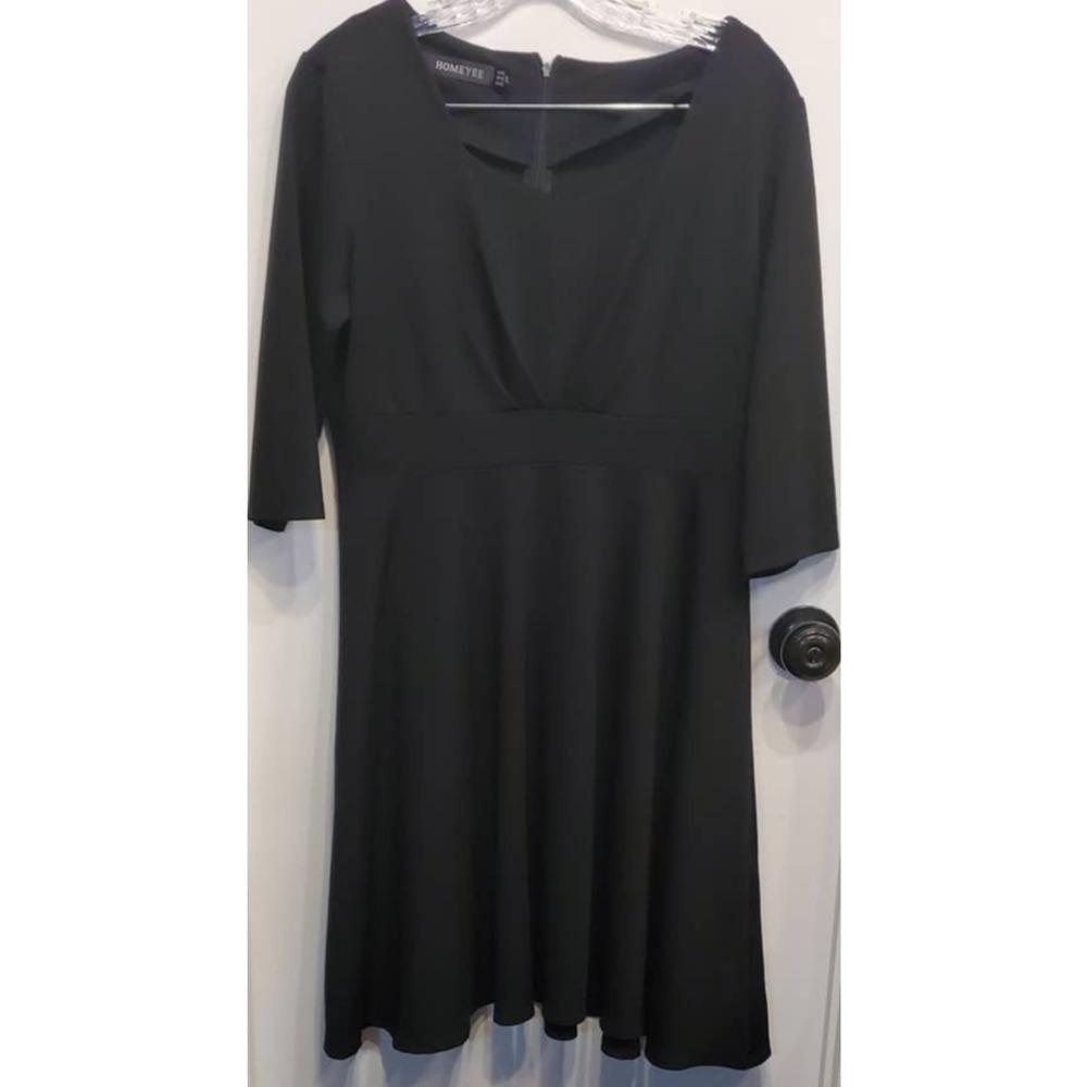 Homeyee Women's 3/4 Sleeve Midi Black Dress Size XL